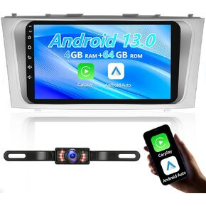 Car Stereo for Toyota Camry 2007 2008 2009 2010 2011 Android 13 GPS Radio with Wireless A-pple Carplay Android Auto, 9 Inch IPS Touch Screen, 5G WiFi, FM/SWC Bluetooth 1080P Backup Camera