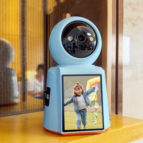YZ Indoor Cam | Dual-Lens WiFi Camera with Built-in Screen, Baby Monitor and Home Security, Phone App, 2-Way Video, AI Motion Tracking, Motion Alert, Color Night Vision, One Touch Call (Blue)