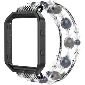 Simpeak Fashion Elastic Band Compatible with Fitbit Blaze Smartwatch Fitness, Small(6.3") Handmade Beaded Jewelry Bracelet Band Strap Replacement for Fit bit Blaze, Black