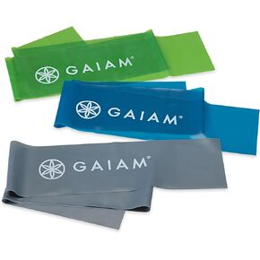 مجموعة أدوات تمارين المقاومة للقوة والمرونة من Gaiam - 3 مستويات من المقاومة - أشرطة تدريب القوة لتمديد العضلات - أداة تمرين متعددة الاستخدامات - خفيفة ومتوسطة وثقيلة