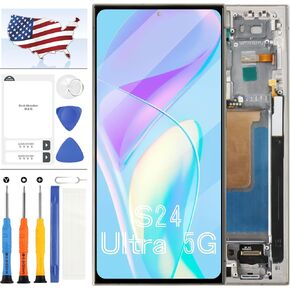 A-MIND OLED for Samsung Galaxy S24 Ultra Screen Replacement S24 Ultra 5G S928U S928B/DS S928U1 S928W S928E LCD Display Touch Screen Digitizer Assembly Support Fingerprint(Grey with Frame)