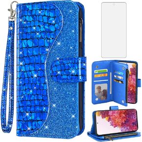 Asuwish Phone Case for Samsung Galaxy S20 FE 5G 6.5 inch Wallet Cover with Screen Protector Bling Glitter Flip Zipper Card Holder Cell S 20 EF UW S20FE5G S20FE 20S S2O Fan Edition 4G G5 Women Black