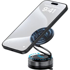 Vacuum Magnetic Car Phone Holder/Mount/Stand with Ultra Strong Suction Cup, 360°Rotating Gym/Shower Cellphone Foldable Holder Fit for MagSafe iPhone 12/13/14/15/16 Pro Max & All Smartphones