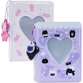 2 Pieces Photocard Binder Album, Mini Photo Album Kpop, 3 Inch Kpop Love Heart Hollow Photocard Binder, Mini Photo Card Book Holder for Collecting With Pendant DIY Keychian 40 Pockets