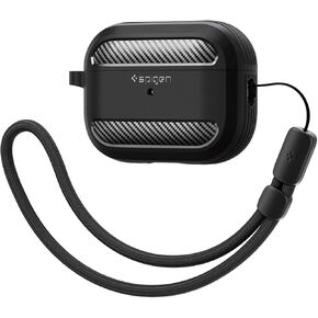Spigen AirPods Pro 2nd Generation Rugged Armor Case and Lanyard Strap Dark Black Designed for AirPods Pro 2 (2022) - Black
