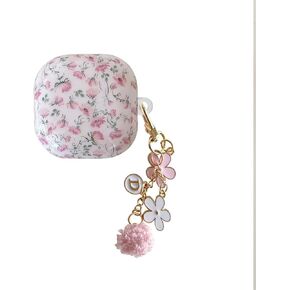 Cute Earbuds Case for Samsung Galaxy Buds FE/Buds 2 pro/Buds 2/Buds Live/Buds pro,Fashion Flower Oil Painting Headphone Protection Cover with Keychain for Girls (Pink)