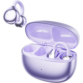 Purple Outer Open Ear Clip On Wireless Bluetooth Earbuds Ear Buds Open Ear Cuff Headphones Wireless Bluetooth 5.4 Out of Ear Air Bone Conduction Earbuds Earphones Bluetooth Headphone Waterproof