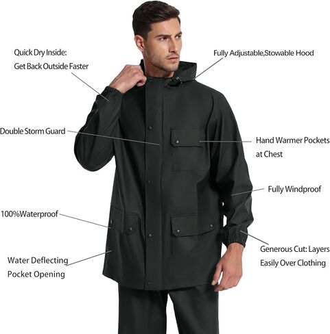FWG Waterproof Rain Suit & Multi-Pocket Lightweight and Durable & Unisex &Ideal for Outdoor Fishing in Kuwait