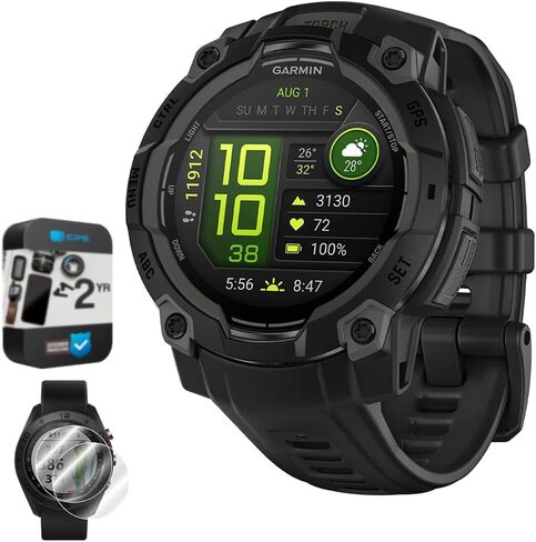 Garmin Instinct 3-45 mm في الهواء الطلق GPS Smartwatch ، AMOLED ، حزمة Tropic W/Neo Tropic Band 010-02936-01 مع 2 YR CPS Pack Pack و Deco Essentials 2x شاشة الشاشة in Kuwait
