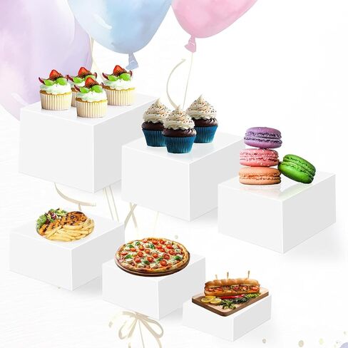 6 Steps Display Stands, White Acrylic Buffet Risers, Food Display Risers for Party with Hollow Bottoms in Saudi Arabia