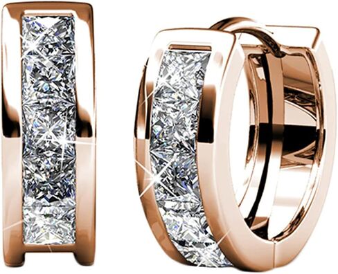 Cate & Chloe Giselle 18k White Gold Plated Crystal Hoop Earrings with Crystals, Beautiful Sparkling Silver Small Hoops Earring Set, Wedding Anniversary Fashion Jewelry - Hypoallergenic in Kuwait