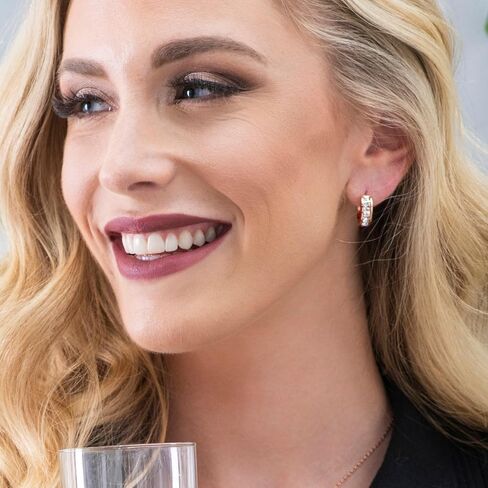 Cate & Chloe Giselle 18k White Gold Plated Crystal Hoop Earrings with Crystals, Beautiful Sparkling Silver Small Hoops Earring Set, Wedding Anniversary Fashion Jewelry - Hypoallergenic in Kuwait
