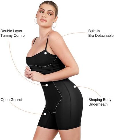 Popilush Shapewear Dress Bodycon Midi Dress Built-in Bra Summer Casual Tummy Control Slip Dress with Adjustable Straps in Kuwait