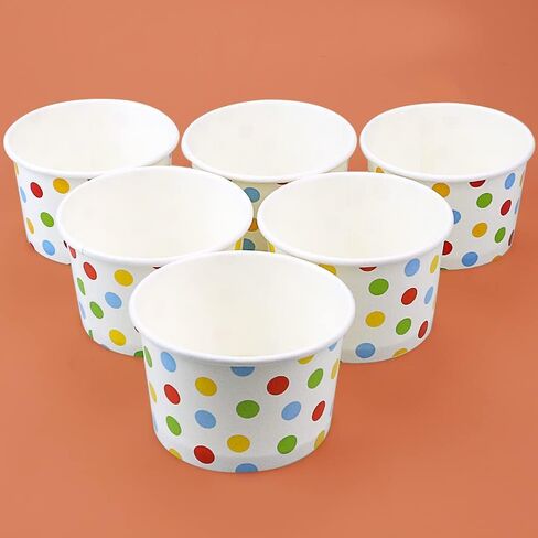 50 Pcs 9oz Paper Ice Cream Cups, Disposable Dessert Bowls for Hot or Cold Food, Party Supplies Treat Cups for Sundae, Frozen Yogurt, Soup,Golden Dots in Saudi Arabia