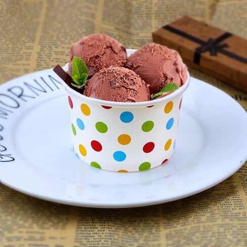 50 Pcs 9oz Paper Ice Cream Cups, Disposable Dessert Bowls for Hot or Cold Food, Party Supplies Treat Cups for Sundae, Frozen Yogurt, Soup,Golden Dots in Saudi Arabia
