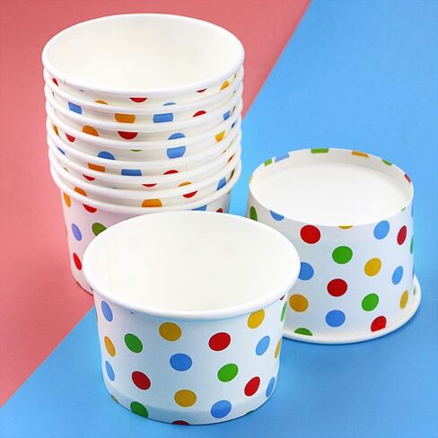 50 Pcs 9oz Paper Ice Cream Cups, Disposable Dessert Bowls for Hot or Cold Food, Party Supplies Treat Cups for Sundae, Frozen Yogurt, Soup,Golden Dots in Saudi Arabia