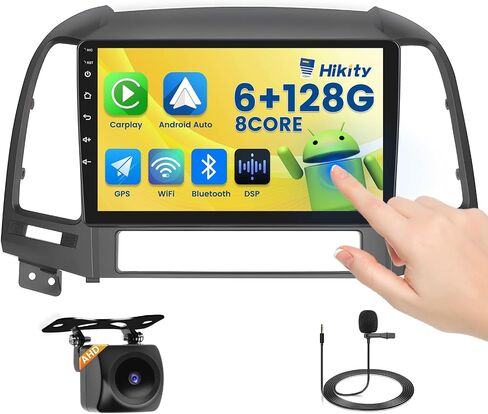 Hikity 6+128GB 8 Core for 2006-2012 Hyundai Santa Fe Upgrate Android Radio with Wireless Carplay, 9'' Touch Screen Stereo Dash Kit, Android Auto/32EQ DSP/Bluetooth 5.0/GPS/WiFi/SWC, Backup Camera in Saudi Arabia