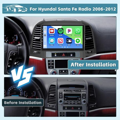 Hikity 6+128GB 8 Core for 2006-2012 Hyundai Santa Fe Upgrate Android Radio with Wireless Carplay, 9'' Touch Screen Stereo Dash Kit, Android Auto/32EQ DSP/Bluetooth 5.0/GPS/WiFi/SWC, Backup Camera in Saudi Arabia