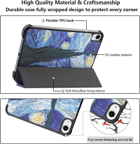 Case for iPad Mini 7 A17 Pro 2024/iPad Mini 6 2021 Case 8.3 "، Uucovers Trifold Stand Smart Hard Shell Lightweight Lights for iPad Mini 7th 7th Generation [Auto Wake/Sleep] ، Starry Night Blue in Kuwait