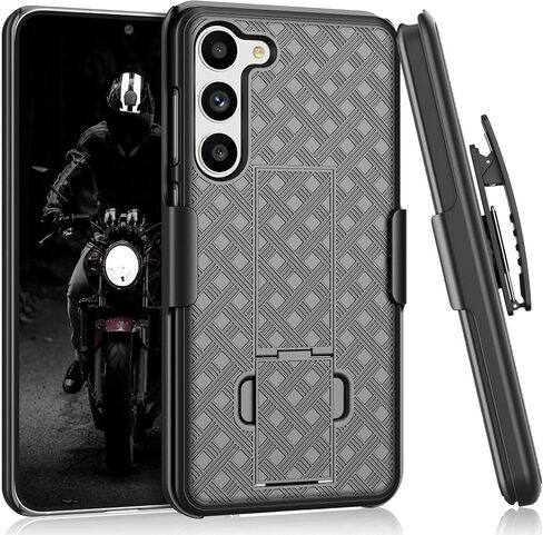Galaxy S23 Case, Galaxy S23 5G Holster Clip, Tekcoo [Tstraw] Hard Shell [Kickstand] Secure Locking Belt Swivel Clip Defender Carrying Full Body Ultra Slim Case Cover for Samsung Galaxy S23 - Black in Saudi Arabia