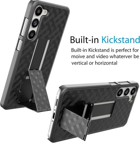 Galaxy S23 Case, Galaxy S23 5G Holster Clip, Tekcoo [Tstraw] Hard Shell [Kickstand] Secure Locking Belt Swivel Clip Defender Carrying Full Body Ultra Slim Case Cover for Samsung Galaxy S23 - Black in Saudi Arabia