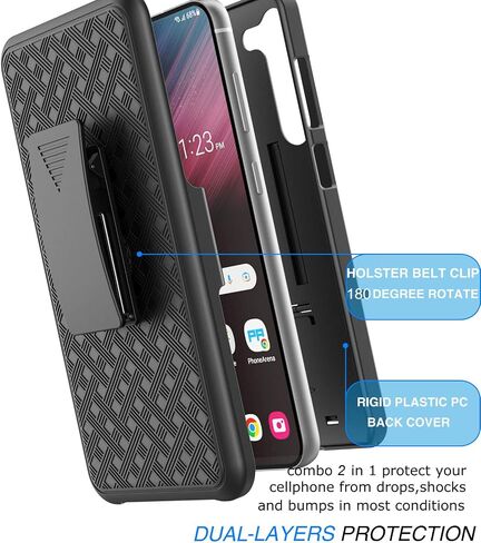 Galaxy S23 Case, Galaxy S23 5G Holster Clip, Tekcoo [Tstraw] Hard Shell [Kickstand] Secure Locking Belt Swivel Clip Defender Carrying Full Body Ultra Slim Case Cover for Samsung Galaxy S23 - Black in Saudi Arabia