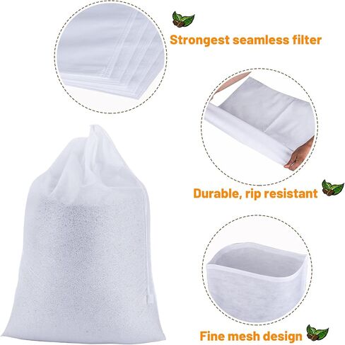 50 Pack Cold Brew Coffee Filters ، 20 "× 20" ، مرشحات المشروب البارد التجاري ، حقيبة تصفية لمصباح ما يصل إلى 5 رطل من القهوة ، ودصلات 5 جالون in Kuwait