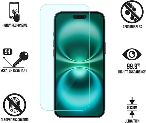 4 Pack Anti Blue Light Screen Protector for iPhone 16,iPhone15 [6.1inch] with Installation Frame,9H+ Anti Blue Light Tempered Glass, Anti-Scratch, Case Friendly in Kuwait