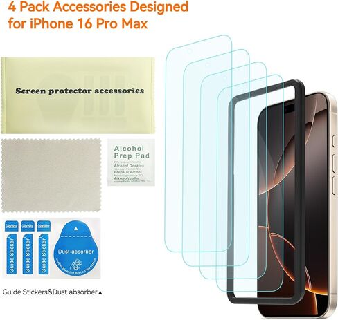 4 حزمة واقي شاشة مضاد للضوء الأزرق لـ iPhone 16 ، iPhone15 [6.1inch] مع إطار التثبيت ، 9H+ مضاد للضوء الزرق in Kuwait