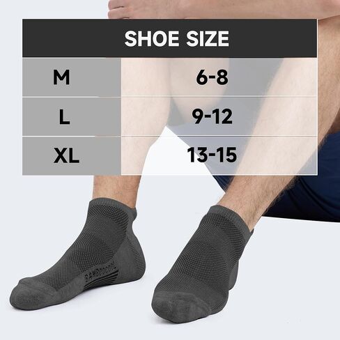 BAMBOO COOL Men's Ankle Socks Athletic Cushioned Moisture Wicking, Running Socks Arch Support Breathable, Heel Tab 8 Pack in Kuwait