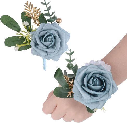 Light Purple Wrist Corsage and Boutonniere Set, 1 Set Foam Rose Hand Flower for Prom Artificial Wedding Wrist Corsage for Wedding Party Prom in Saudi Arabia