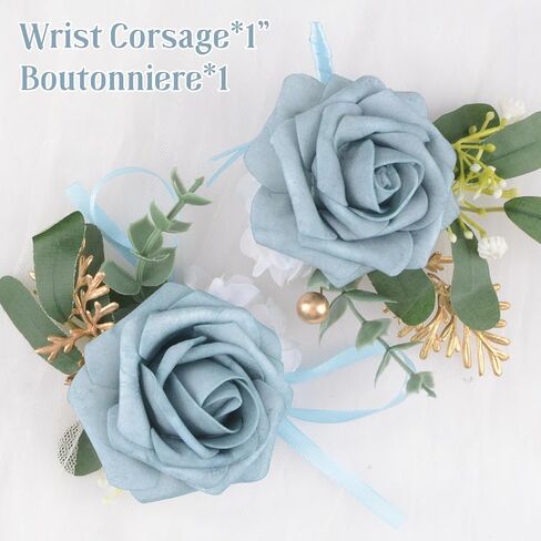 Light Purple Wrist Corsage and Boutonniere Set, 1 Set Foam Rose Hand Flower for Prom Artificial Wedding Wrist Corsage for Wedding Party Prom in Saudi Arabia