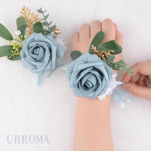 Light Purple Wrist Corsage and Boutonniere Set, 1 Set Foam Rose Hand Flower for Prom Artificial Wedding Wrist Corsage for Wedding Party Prom in Saudi Arabia