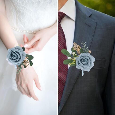 Light Purple Wrist Corsage and Boutonniere Set, 1 Set Foam Rose Hand Flower for Prom Artificial Wedding Wrist Corsage for Wedding Party Prom in Saudi Arabia