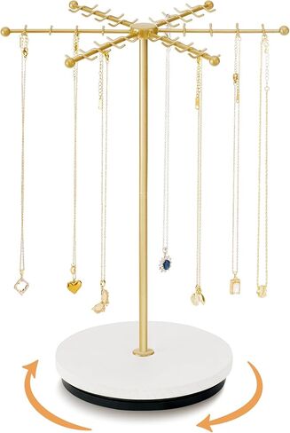 Necklace Holder Jewelry Stand, Rotating Necklace Holder Organizer with 48 Hooks for Necklace Earring Keychains Bracelet Display Stand, Metal Necklace Tree Stand -Christmas Gifts (Gold) in Saudi Arabia