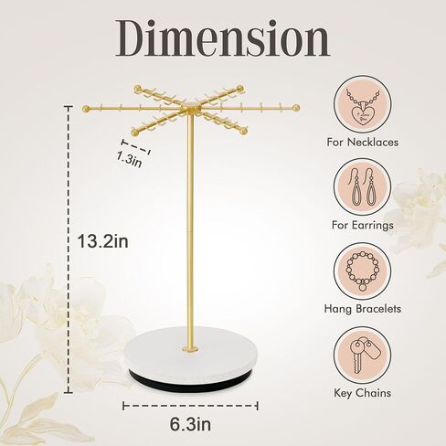 Necklace Holder Jewelry Stand, Rotating Necklace Holder Organizer with 48 Hooks for Necklace Earring Keychains Bracelet Display Stand, Metal Necklace Tree Stand -Christmas Gifts (Gold) in Saudi Arabia