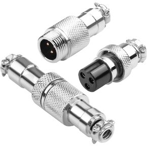 QIANRENON Gold Plated GX12 Docking Aviation Plug Socket GX12 3Pin Aviation Plug Solder Adapter M12 3Pin Quick Inline Aviation Connector Nut Lock, 400V/5A, for Computer, Electrical, 2Pcs