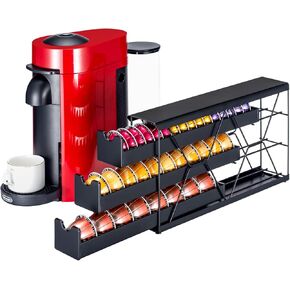 FlagShip 3-Tier Nespresso Pod Holder & Vertuo Coffee Capsule Organizer - Black Metal Space-Saving Storage Holds 30+ Pods Fits Vertuo Pod