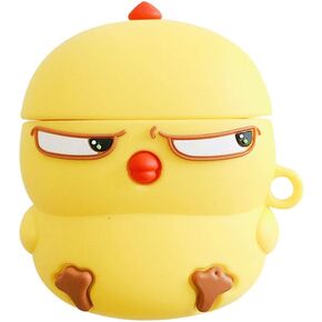 Earphone Case Compatible with AirPods 1/2, Cute Glaring Eyes Proud Little Yellow Chicken Baby Case, Stylish Soft Silicone Earphone Charging Cover Protection Skin +Hook