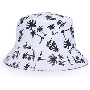 BIBITIME Tropical Coconut Palm Tree Printed Bucket Hat Beach Vocation Sunhat Cap