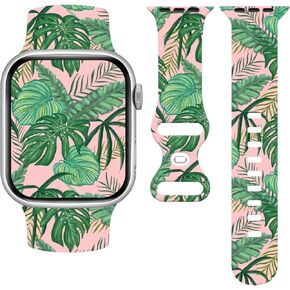 Palm Leaf Watch Band Compatible with Apple Watch, Iwatch Bands Silicone Strap Adjustable Replacement for All Series