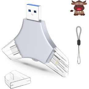 محرك أقراص USB 3.0 فلاش 64 جيجا بايت لجهاز iPhone ، 3in1 عصا تخزين حارس مرمى صور الذاكرة الخارجي لالتقاط الصور/الفيديو/البيانات الاحتياطية ، V7.84high سرعة الإبهام لأجهزة iPhone/iPad/Android/PC - Hoary