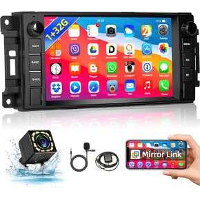 podofo Car Stereo for Jeep Wrangler Dodge Chevrolet Chrysler, 7 Inch Touchscreen Android 13 Car Radio with Bluetooth, GPS Navigation, WiFi, FM RDS Radio, USB, Mirror Link+AHD Backup Camera+MIC