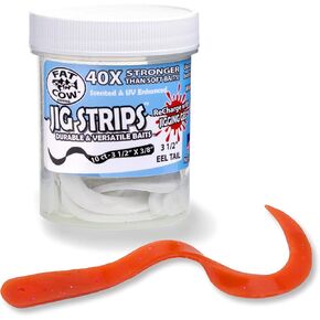 Fat Cow Fishing Jig Strips EEL Tail 3 1/2" x 3/8" - 40X Stronger Than Soft Baits - 10 Baits