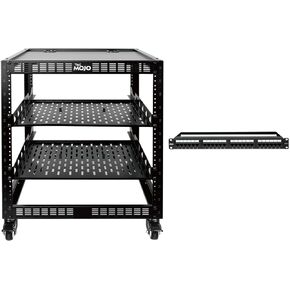Tecmojo 12U Open Frame Network Rack with Casters & 24 Port Patch Panel with Cable Management