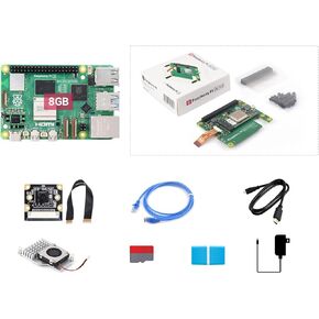 Waveshare PI5-8GB AI Kit, Compatible with Raspberry Pi 5, Bundle with PI5-8GB, Raspberry Pi AI Kit, 64GB TF Card, Cooler, Cable and so on (9 Items)
