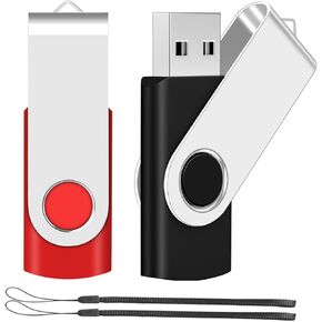 AreTop 2-Pack 16GB USB Flash Drives Bulk of 2.0 Thumb Drives Pack 16GB USB Drive Bulk Pen Drive Zip Drive Memory Stick with Lanyard for Storage and Backup(Black,Red)