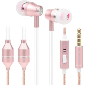 ibrain Air Tube Headphones Air Tube Earbuds for Protection Airtube Headset with Microphone in Ear Earphones Wired Compatible with 3.5mm Jack for Safe and Healthy Listening - Rose Gold
