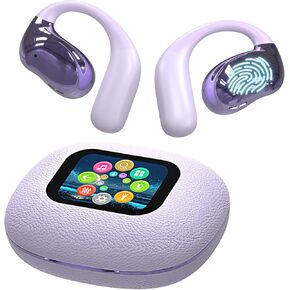 Open Ear Headphones Ultra Comfort Wireless Bluetooth 5.4 Headphones Over The Ear Earbuds with Intelligent Touch Screen Ear Hooks IPX7 Waterproof Bone Conduction Earbuds for Fitness Sports-Black