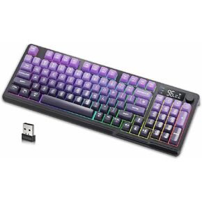 LexonElec M96 Wireless Keyboard, Low Profile Quiet Typing Membrane Gaming Keyboard with Smart Display & Knob, RGB Backlit, USB C Rechargeable, 94 Keys PBT Keycap for Windows PC,Mac,Linux-Grape Purple